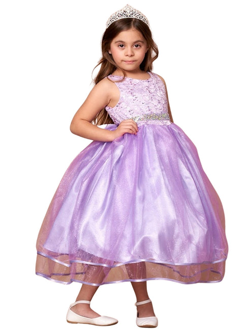 Little Girls Lilac Lace Sequin Belt Glitter Tulle Flower Girl Dress 2-6 - SophiasStyle.com